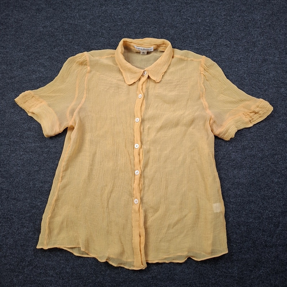 Vtg y2K Banana Republic Yellow 100% Silk Sheer Button Up Blouse L Office Layer